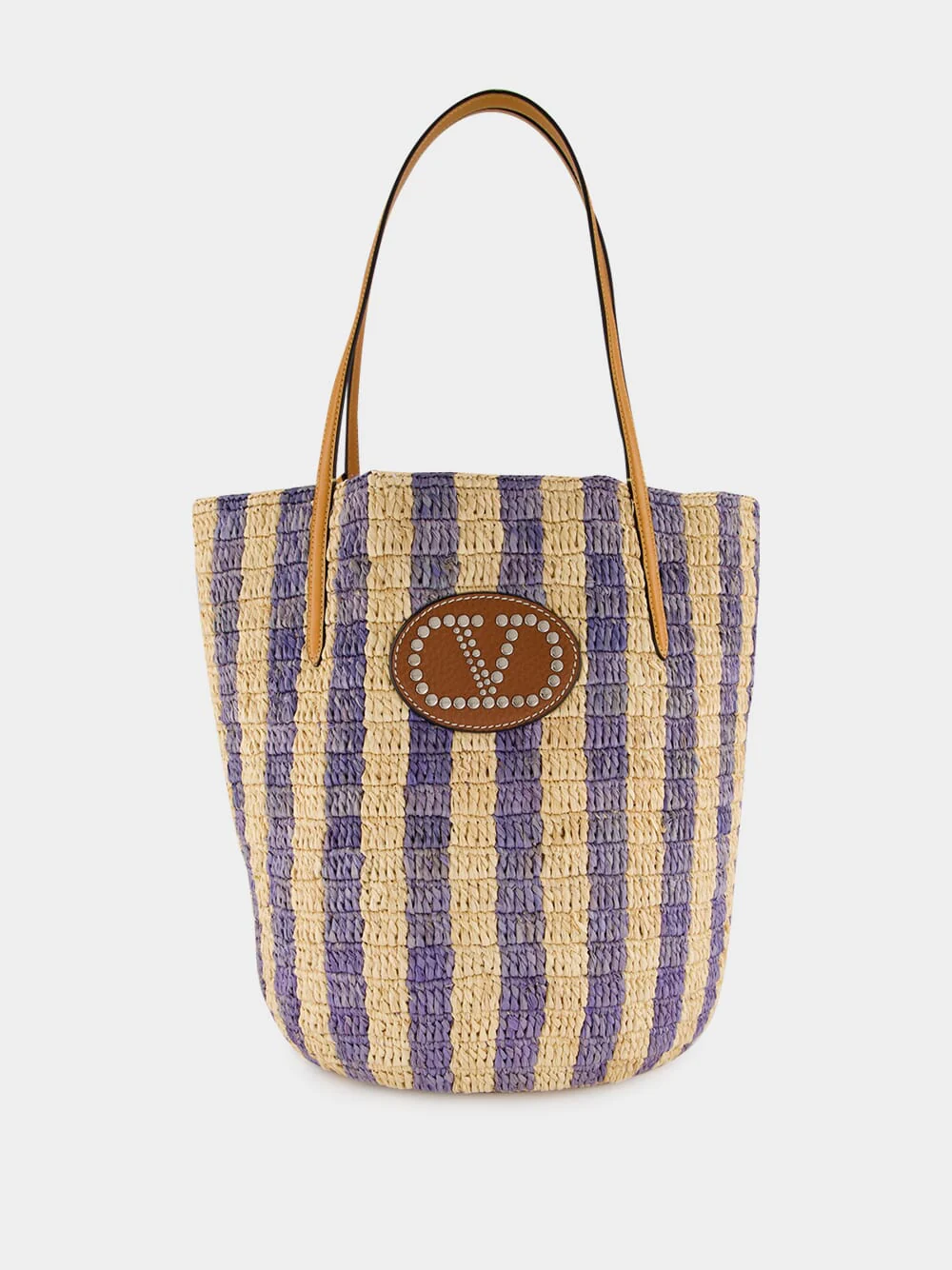 Natural and Blue Striped Raffia Shopping Bag