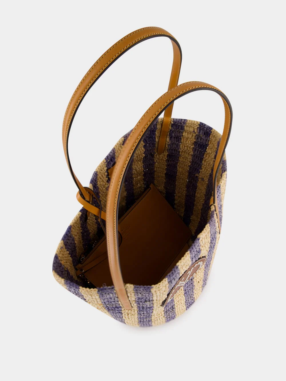 Natural and Blue Striped Raffia Shopping Bag - Image 6