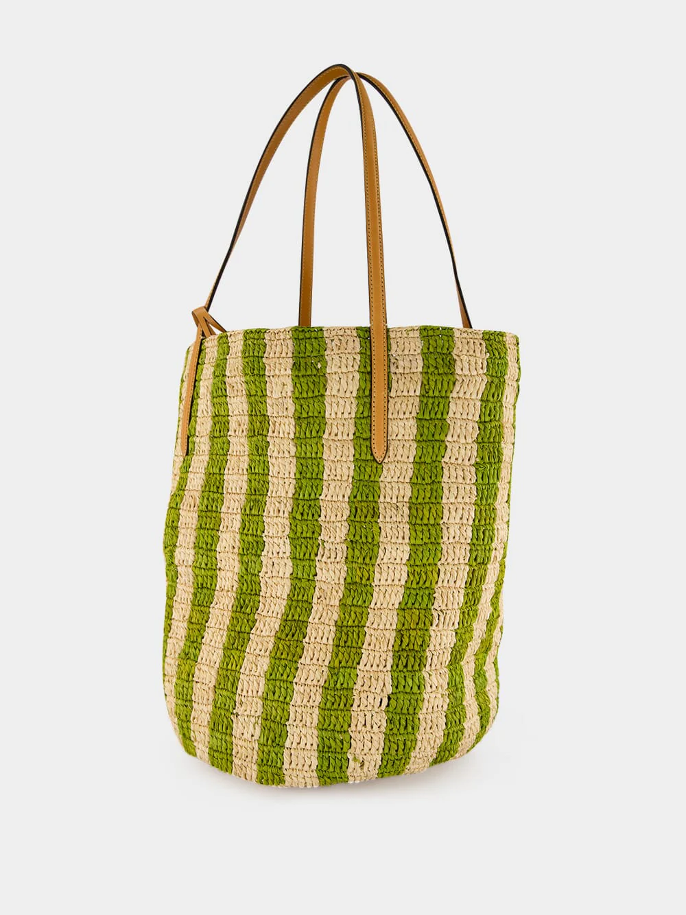 Natural and Green Striped Raffia Shopping Bag - Image 4