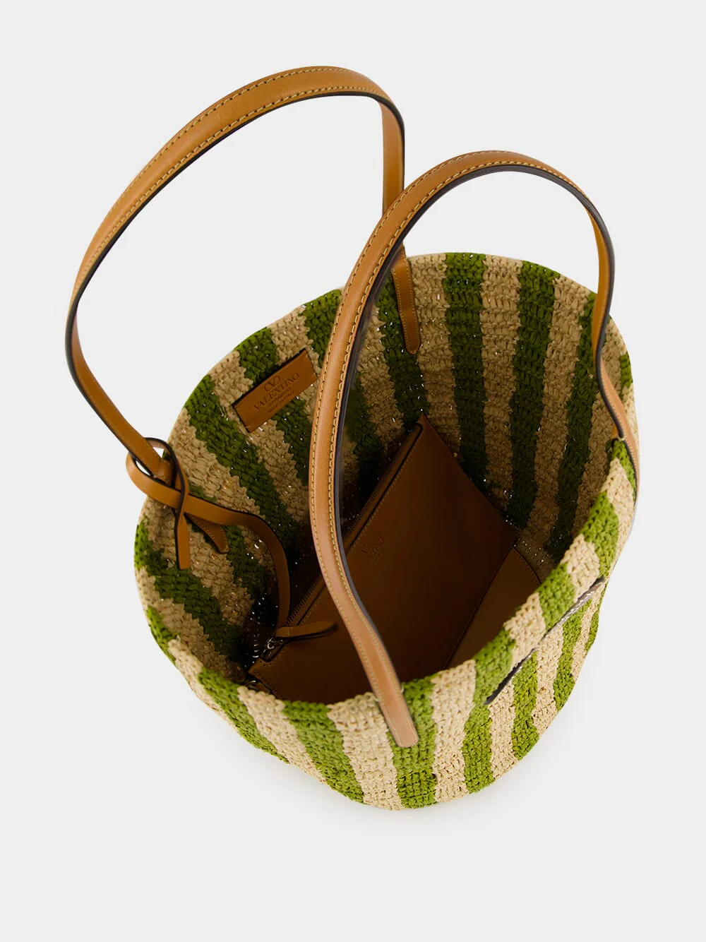 Natural and Green Striped Raffia Shopping Bag - Image 5