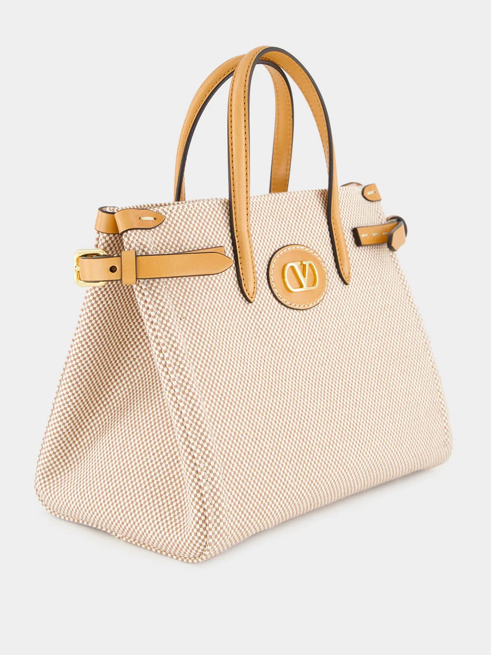 Natural and Tobacco Antibes Small Canvas Shopping Bag - Image 11