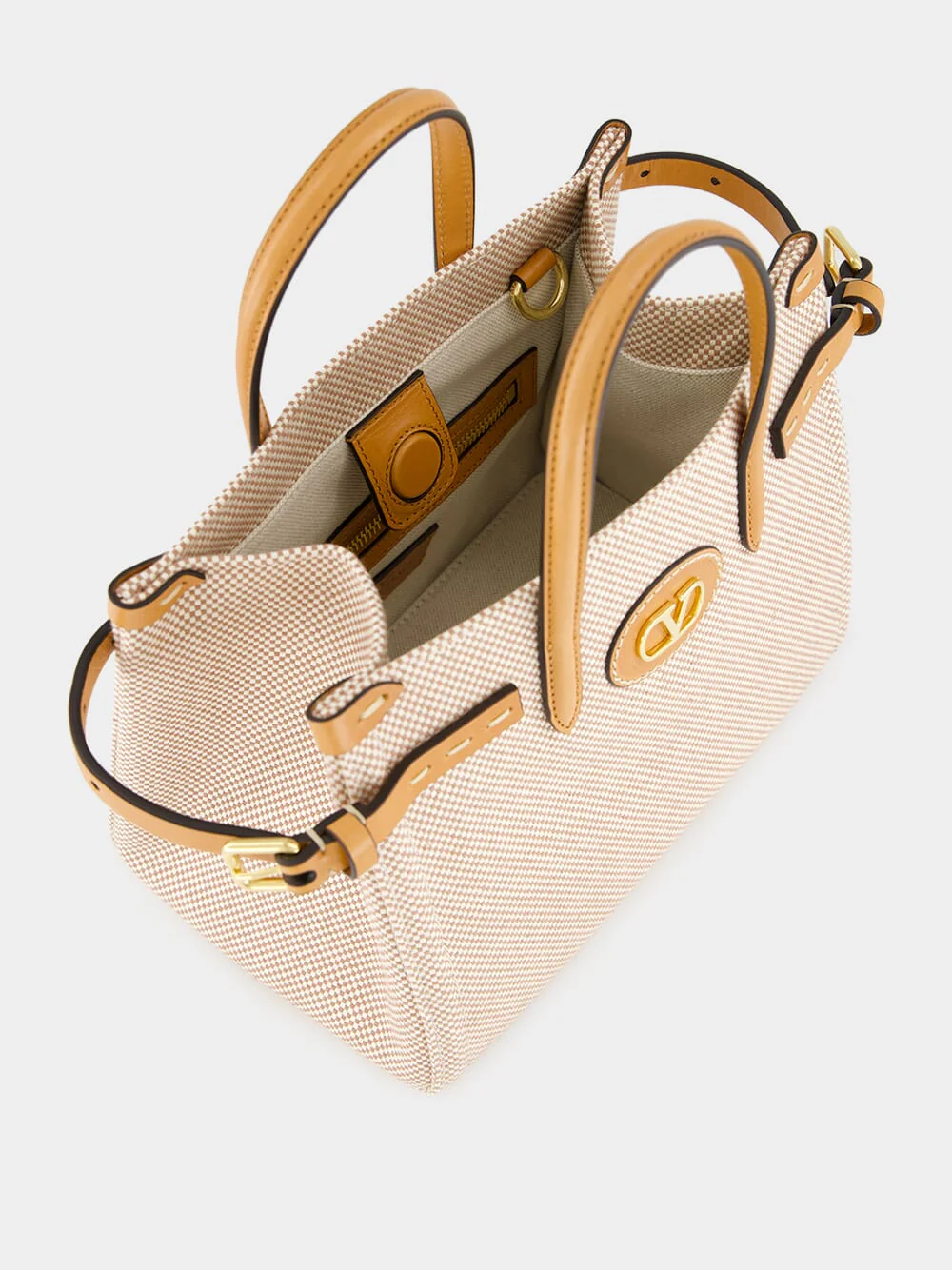 Natural and Tobacco Antibes Small Canvas Shopping Bag - Image 6