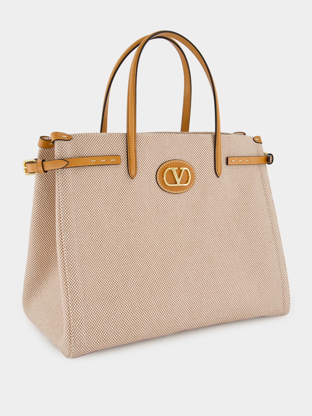 Natural and Tobacco Canvas Shopping Bag - Image 2