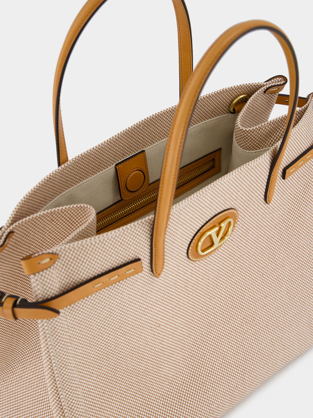 Natural and Tobacco Canvas Shopping Bag - Image 5