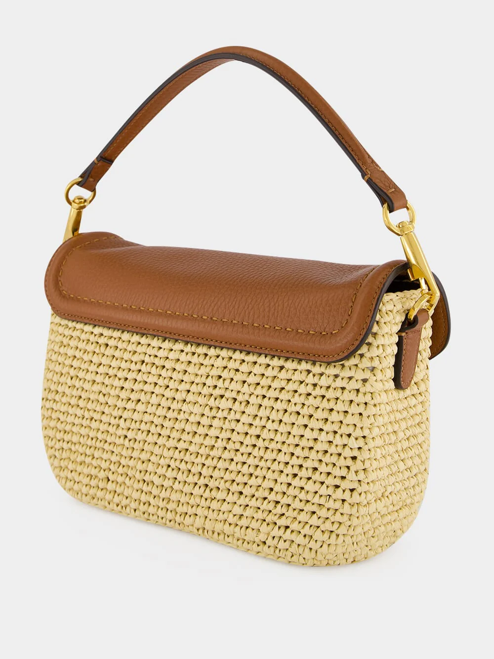 Natural Raffia and Saddle Brown Leather Shoulder Bag - Image 6