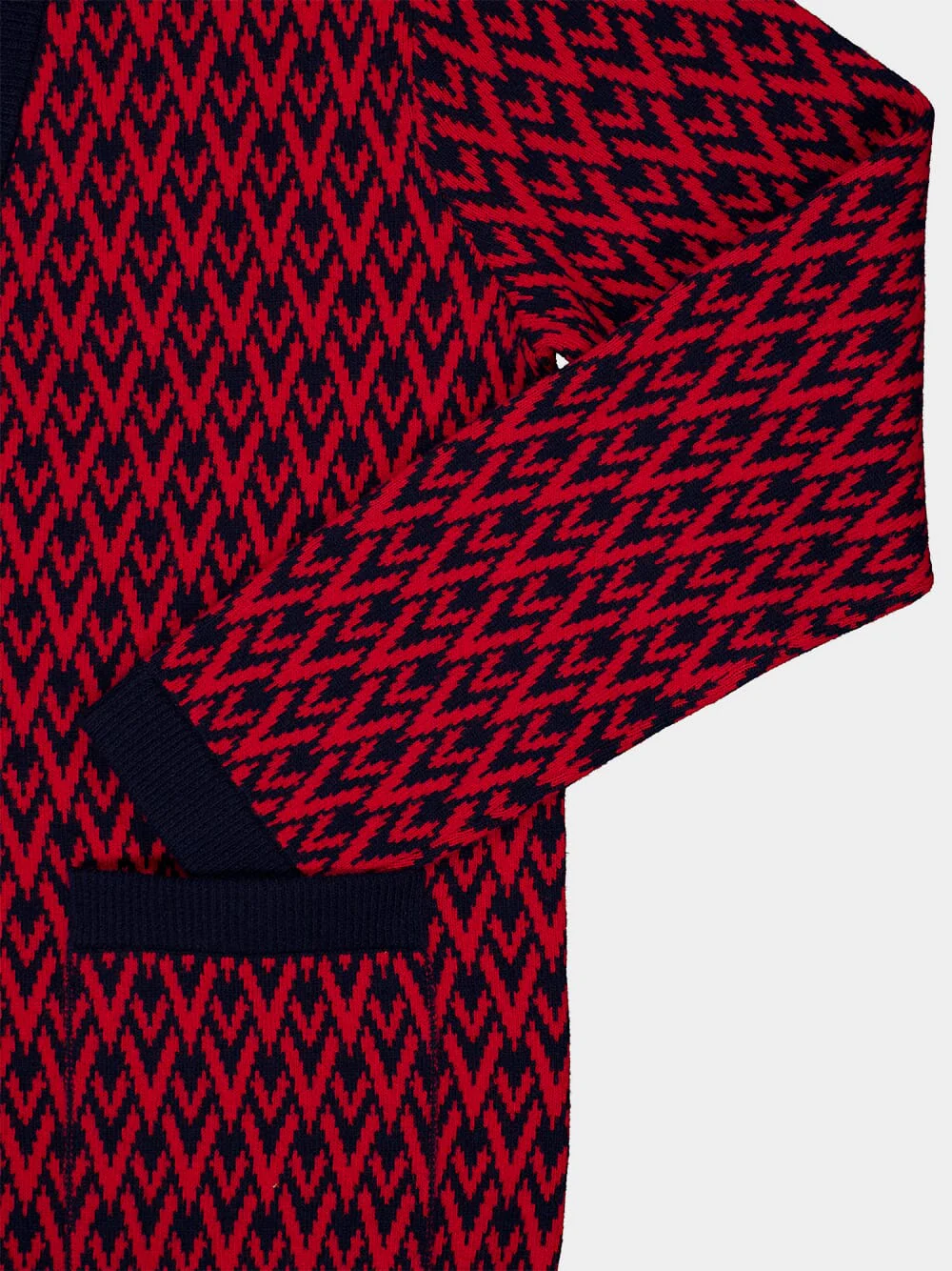 Navy and Red Wool V-Pattern Cardigan - Image 6