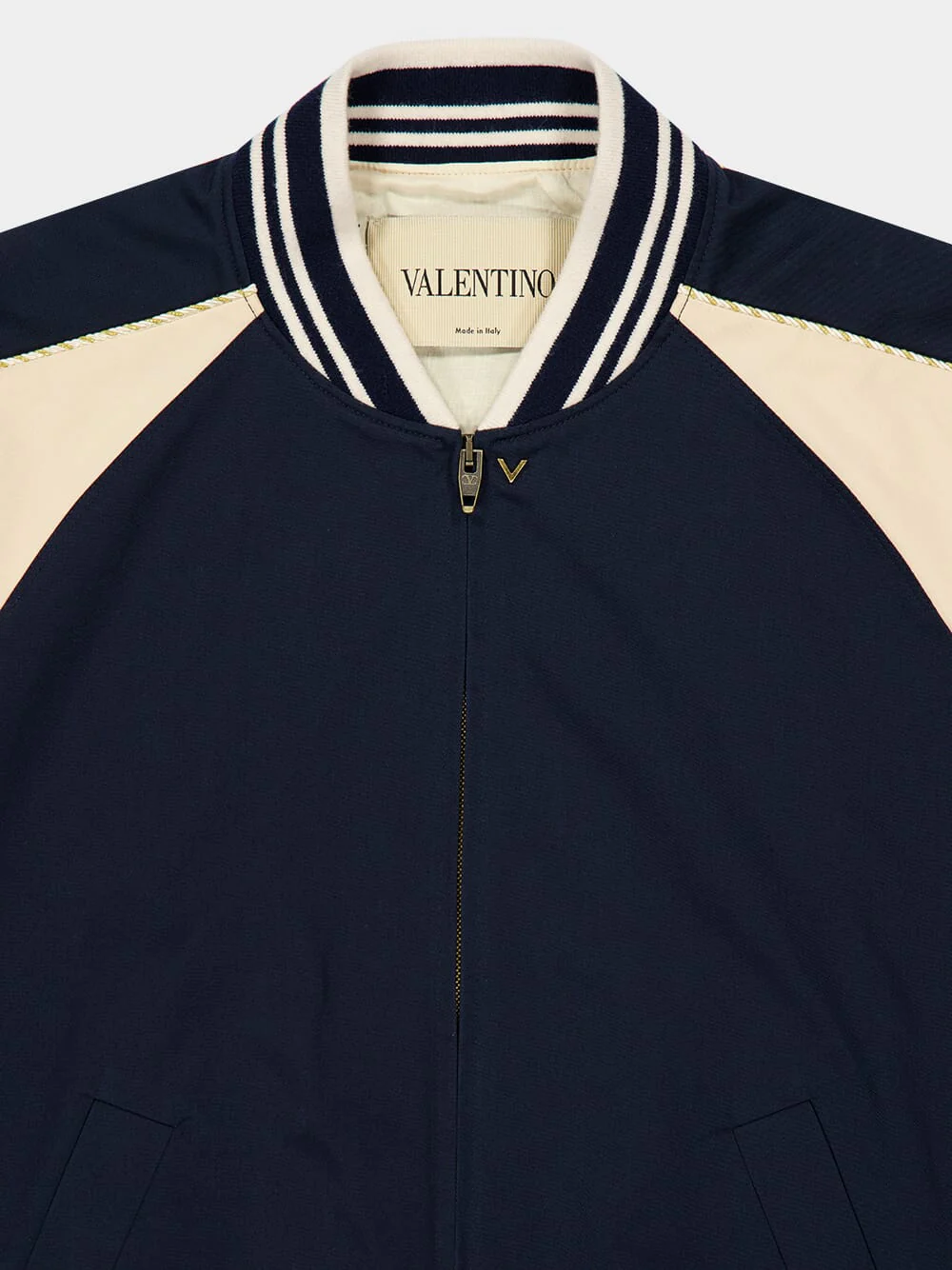 Navy Blue Cotton Bomber Jacket - Image 3