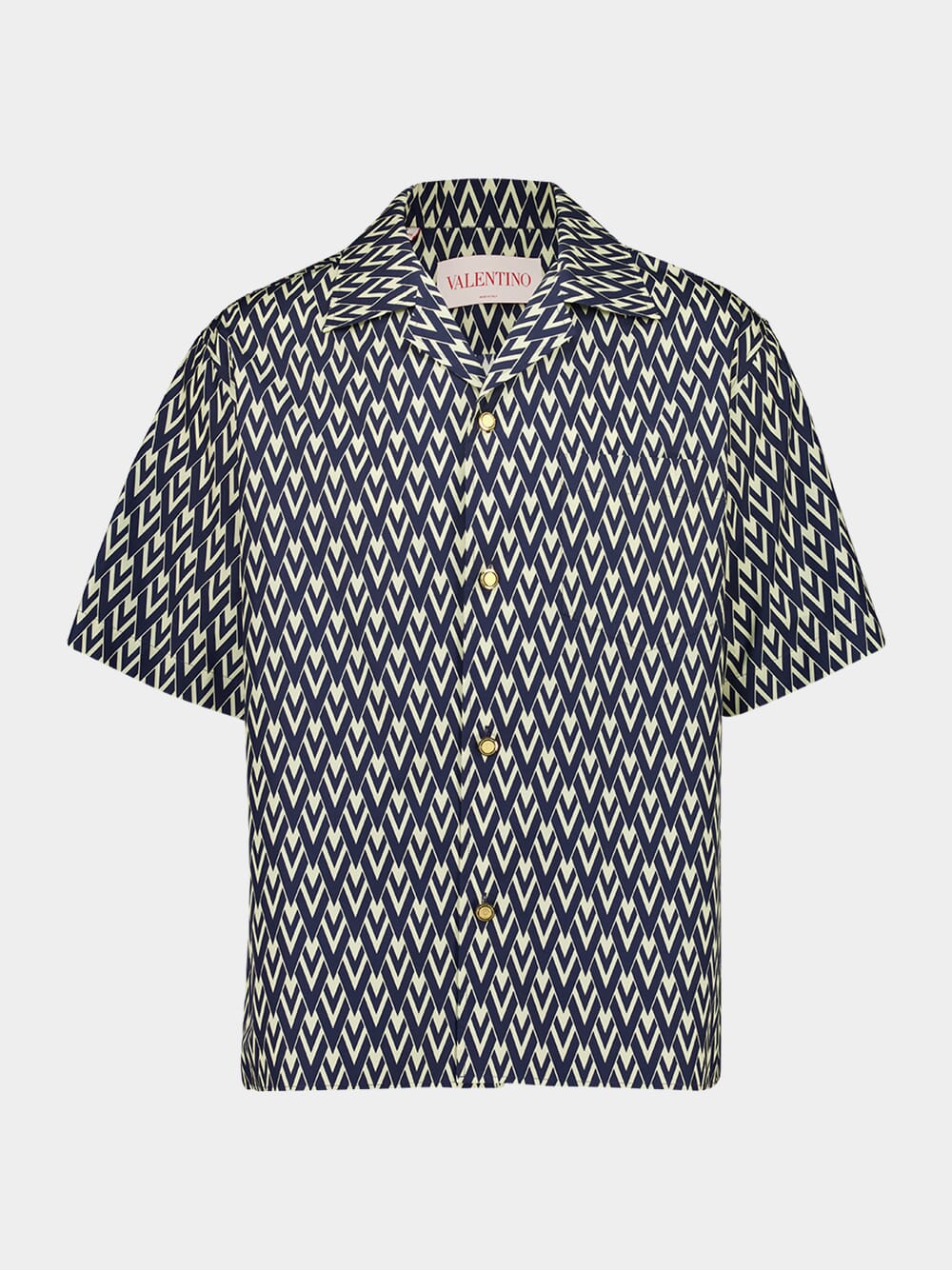 Navy Toute La V Cotton Popeline Bowling Shirt