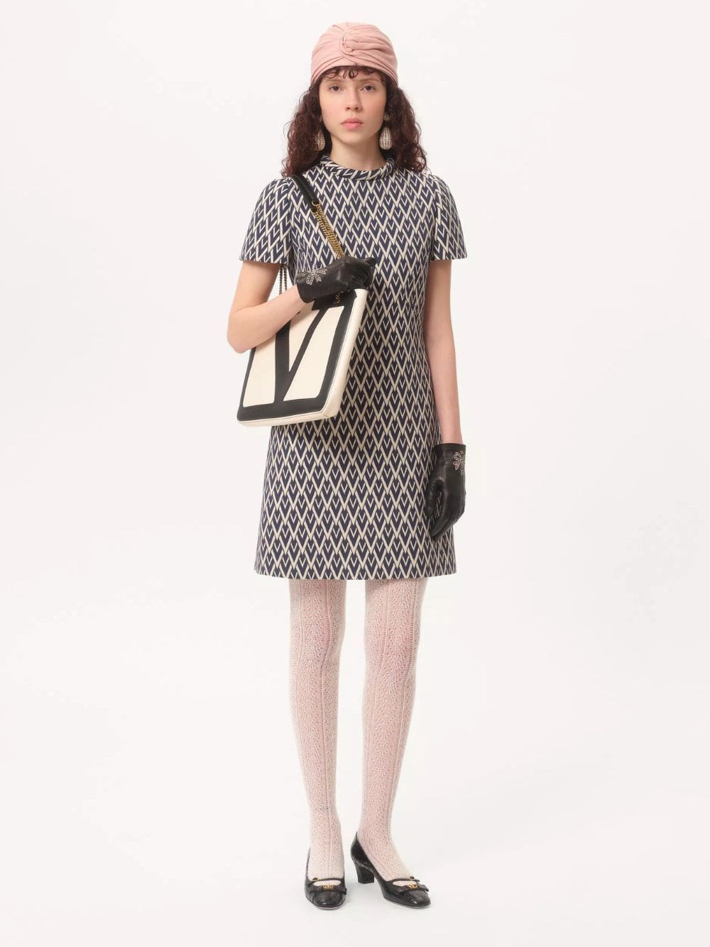 Night Blue Short Dress in Toute la V Jacquard - Image 2