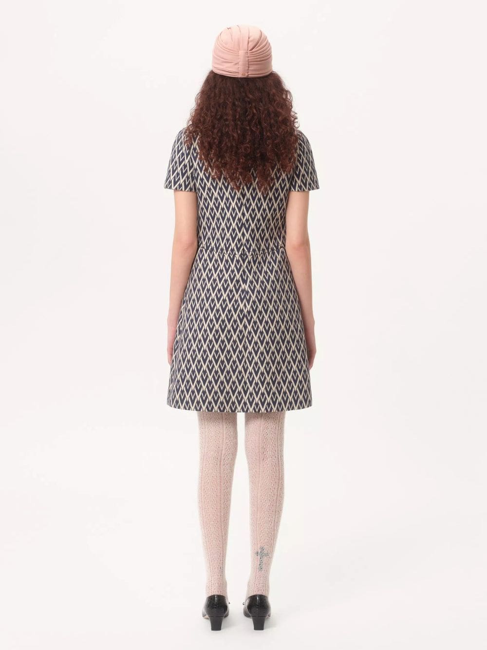 Night Blue Short Dress in Toute la V Jacquard - Image 4