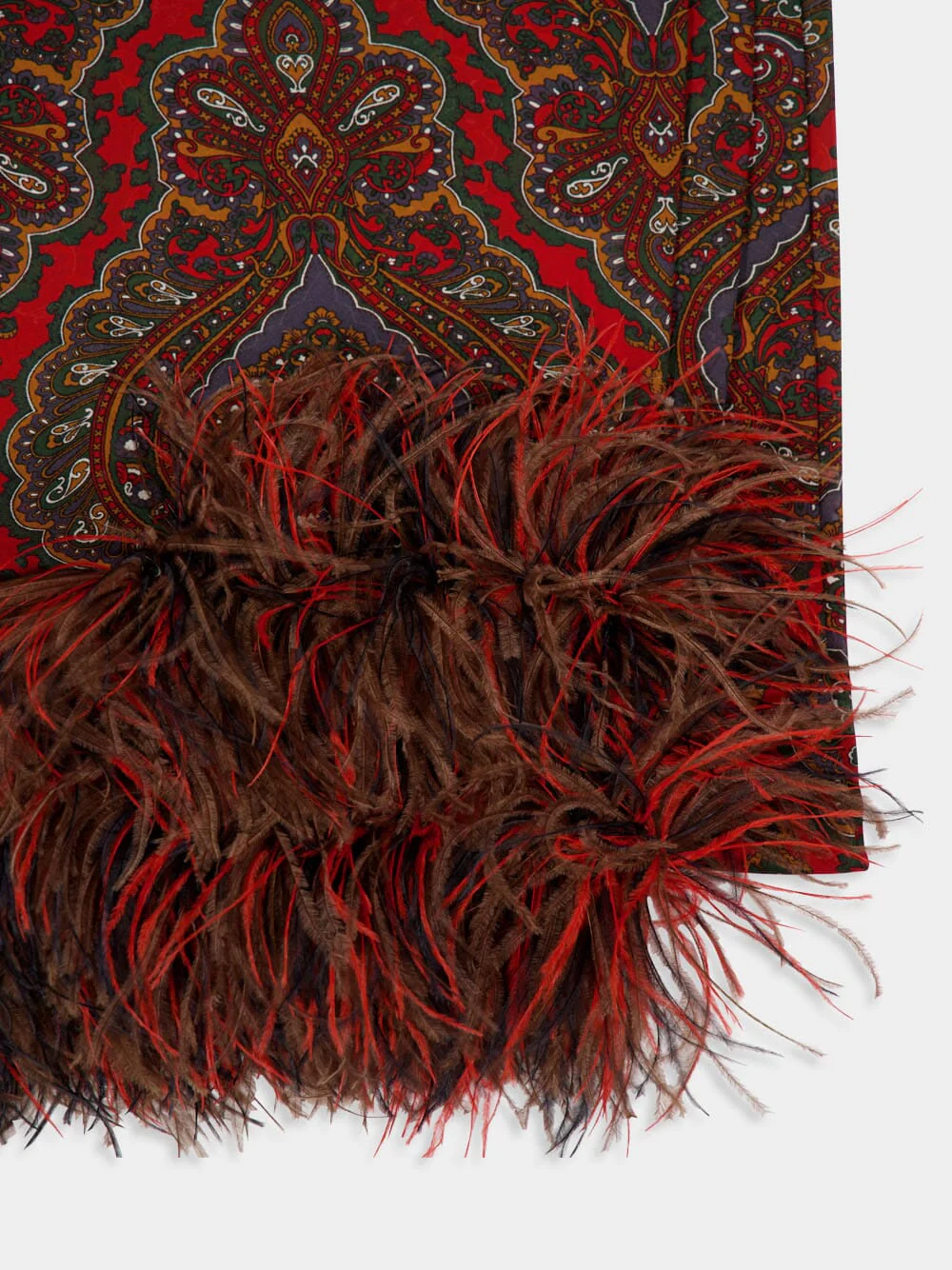 Paisley Silk Maxi Dress with Feathers - Image 11
