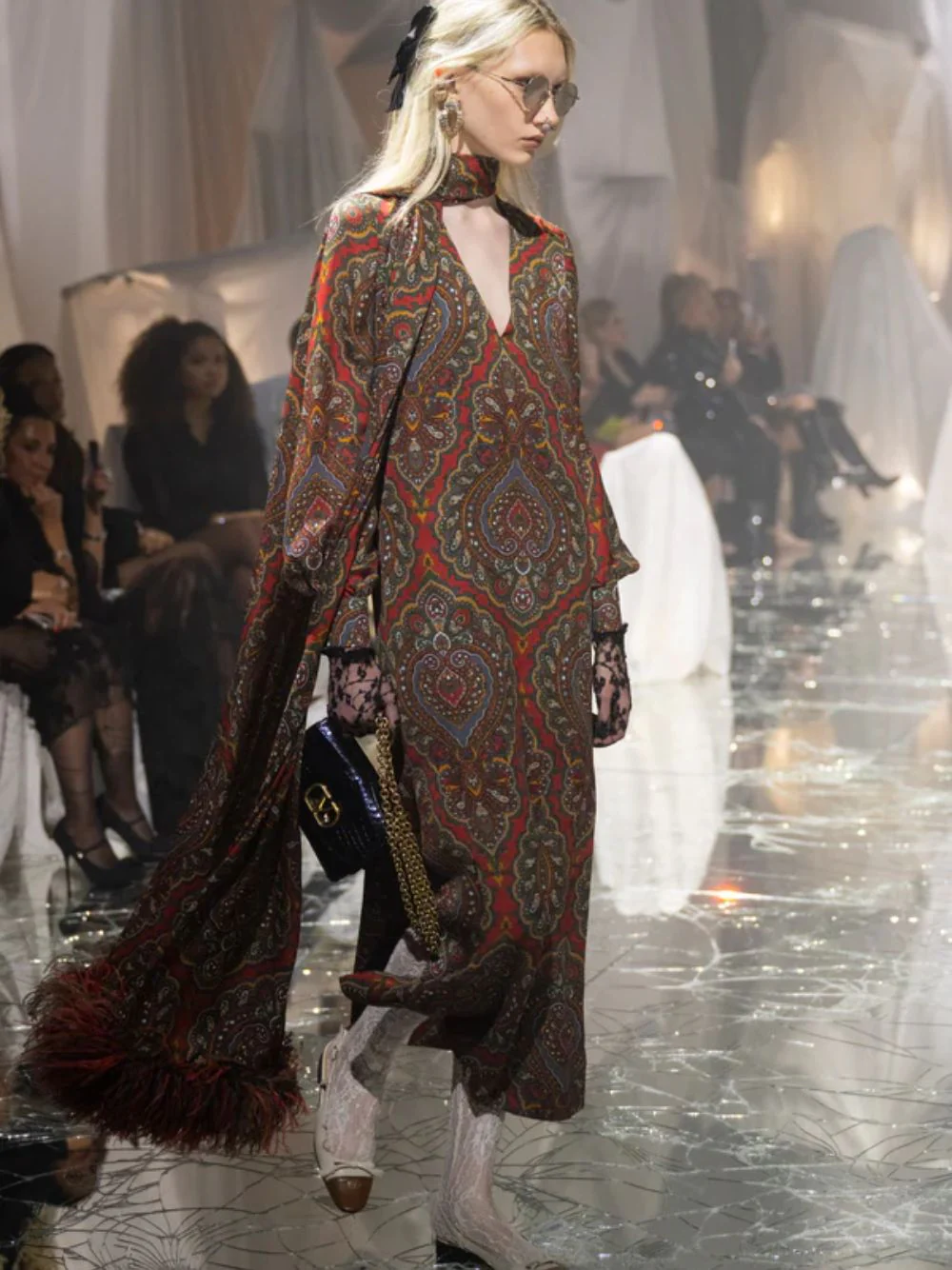 Paisley Silk Maxi Dress with Feathers - Image 2