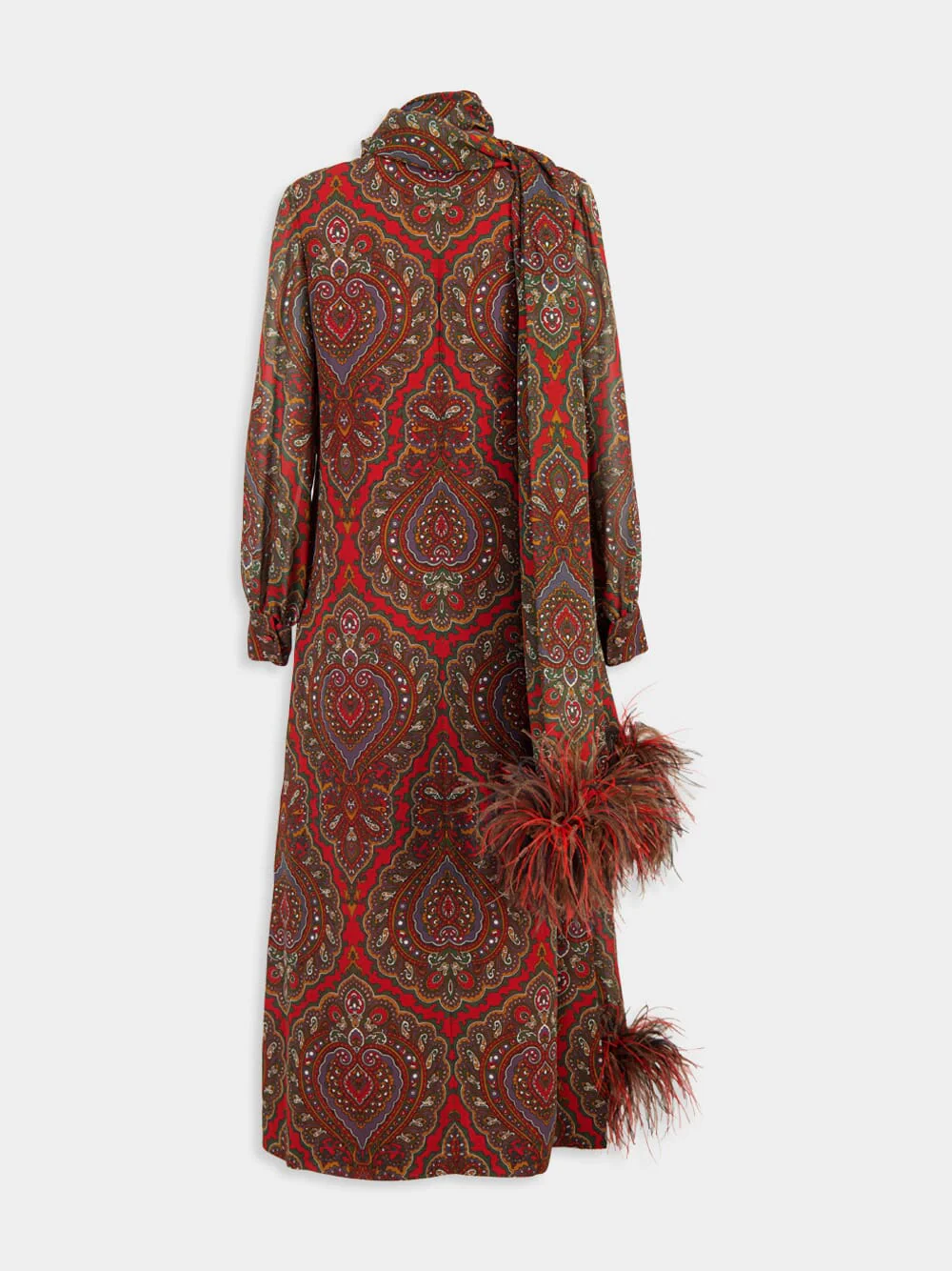 Paisley Silk Maxi Dress with Feathers - Image 8