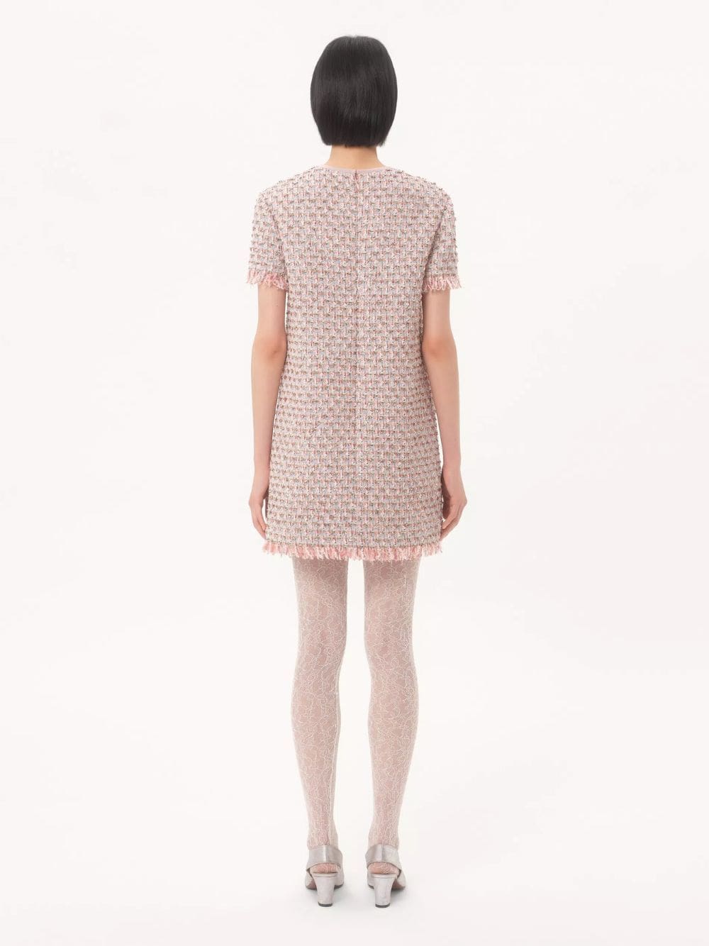 Pastel Ribbon Tweed Embroidered Mini Dress - Image 3