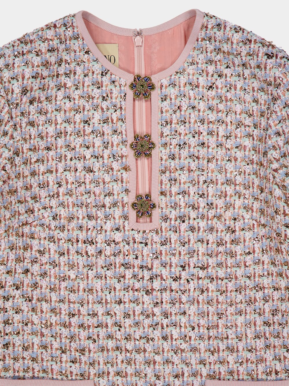 Pastel Ribbon Tweed Embroidered Mini Dress - Image 5