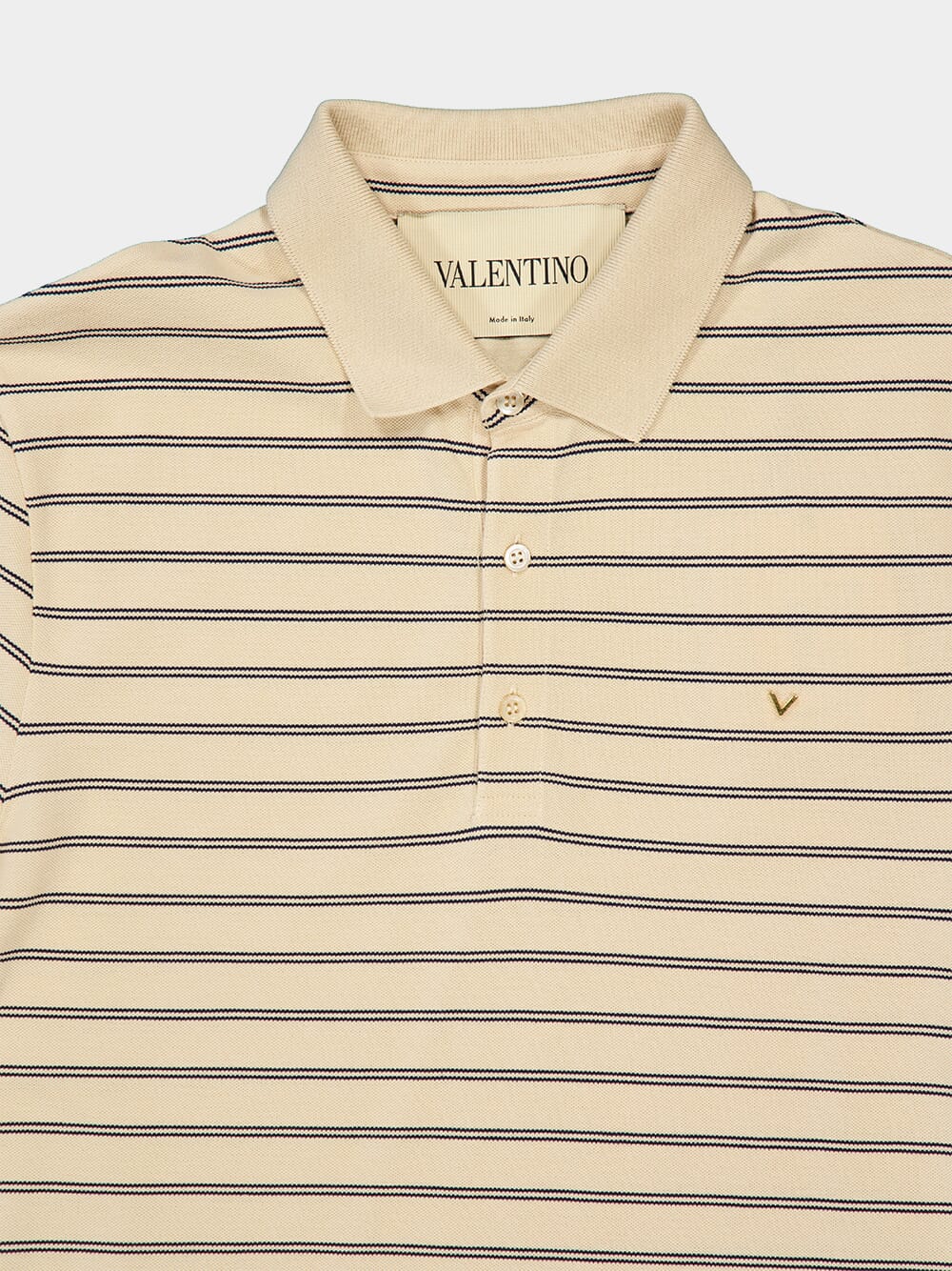 Beige and Navy Striped Cotton Piqué Polo Shirt - Image 3