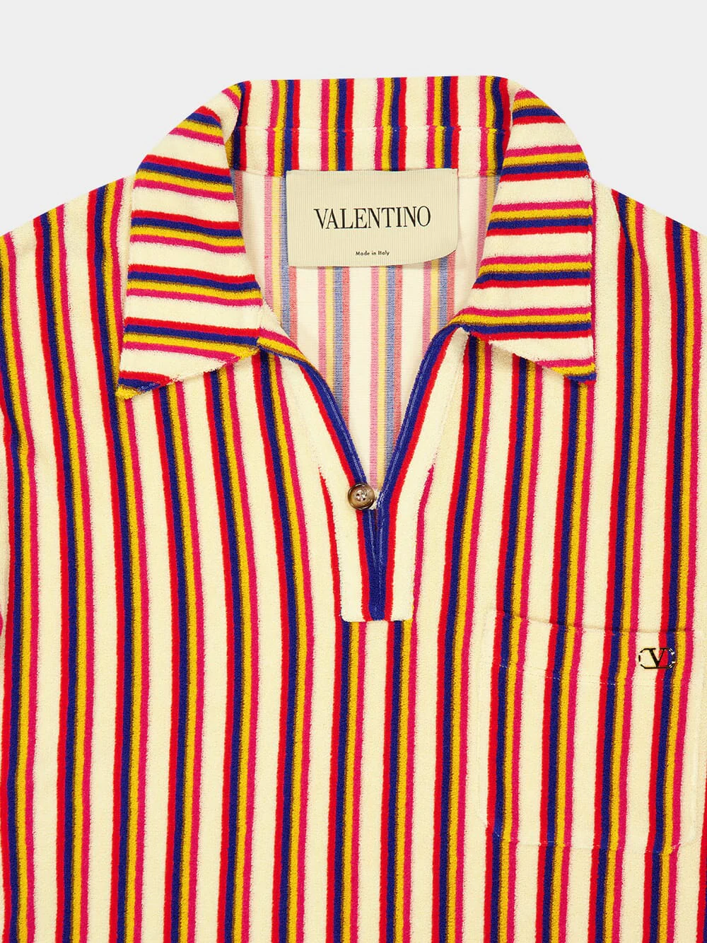 Orand and Brown Striped V-Neck Viscose Polo - Image 3