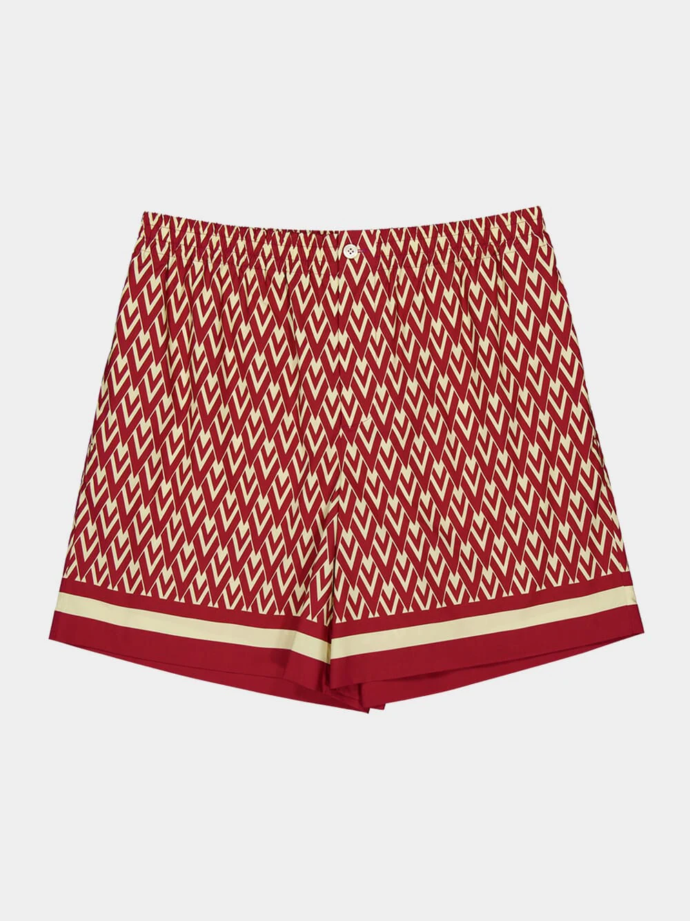 Red and Cream Cotton Bermuda Shorts with Toute la V Print - Image 5