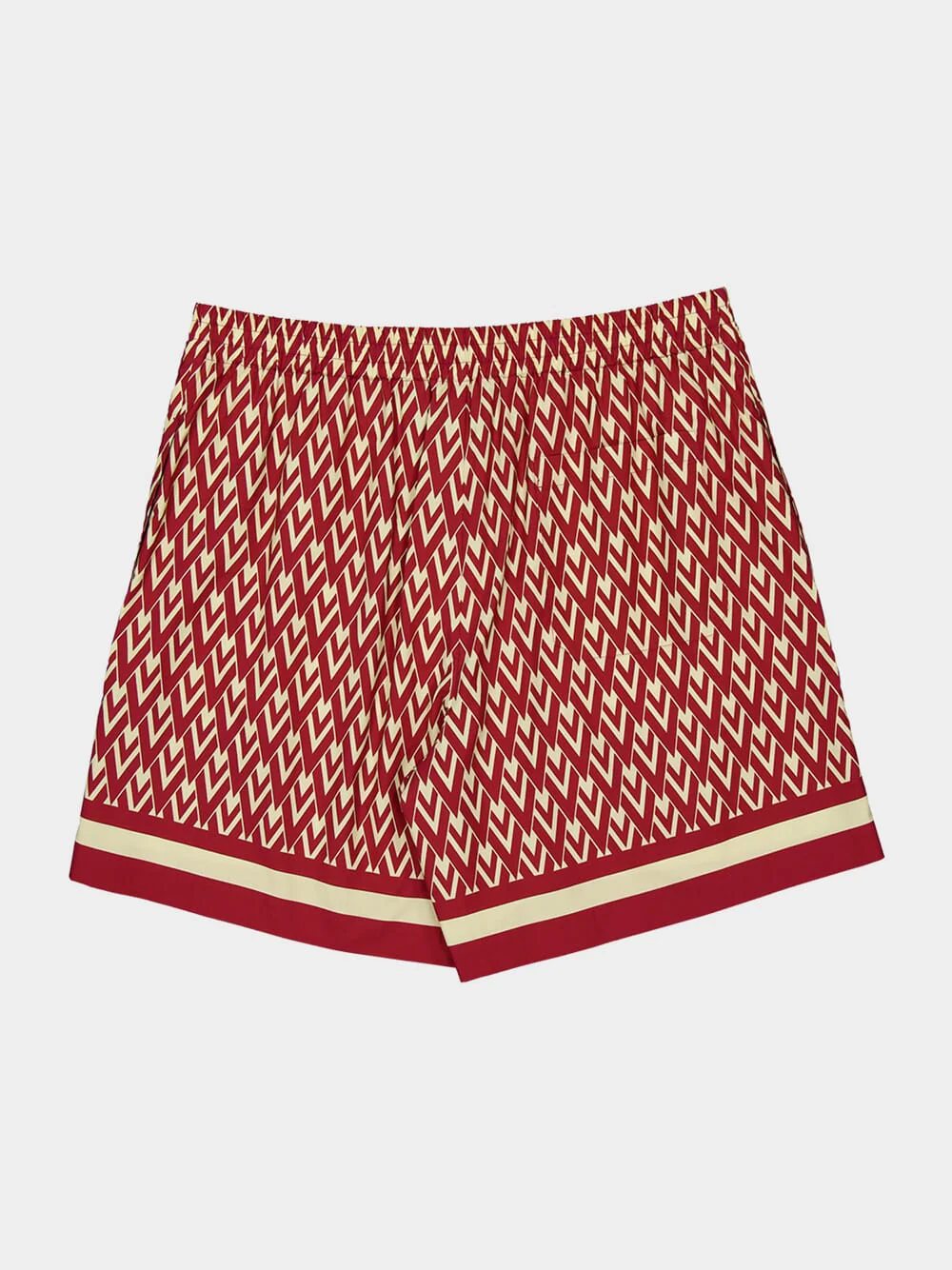 Red and Cream Cotton Bermuda Shorts with Toute la V Print - Image 6