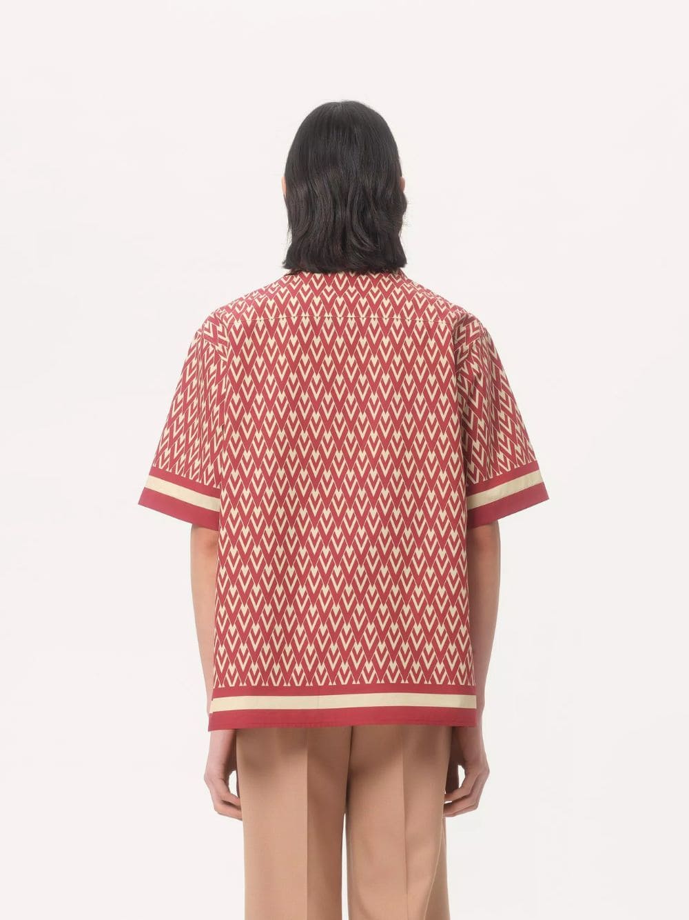 Red and Cream Cotton Shirt with Toute la V Print - Image 4