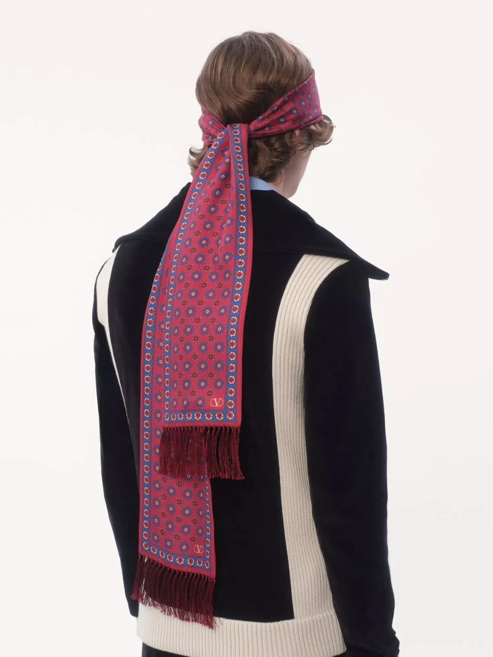 Red Chamber Silk Bandeau Scarf with Fringe - Image 2