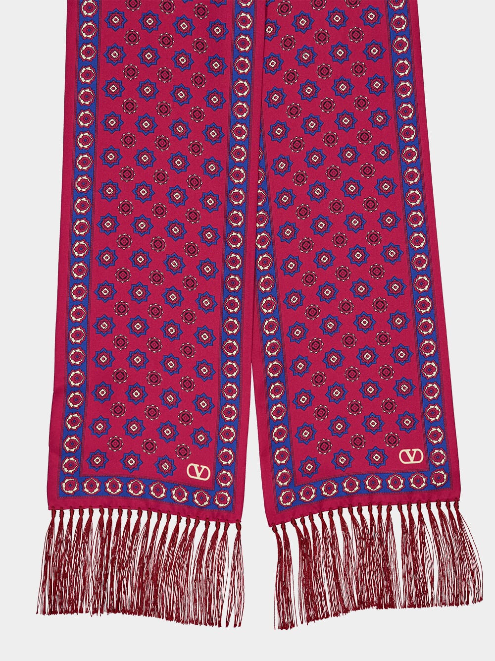 Red Chamber Silk Bandeau Scarf with Fringe - Image 3