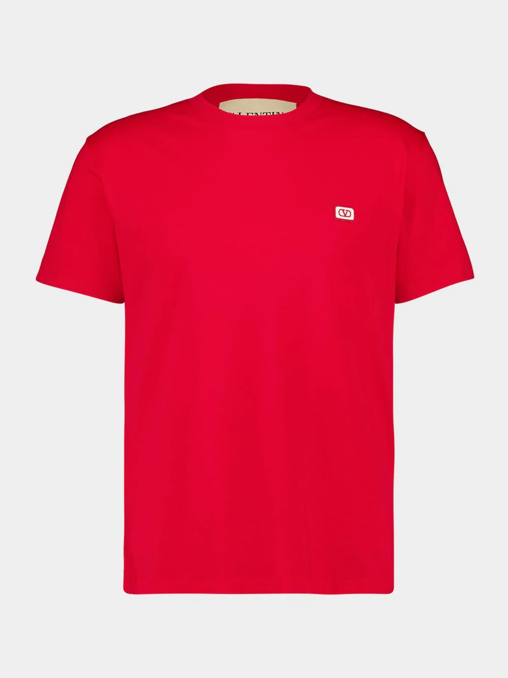 Red Cotton Jersey T-Shirt with VLogo Patch
