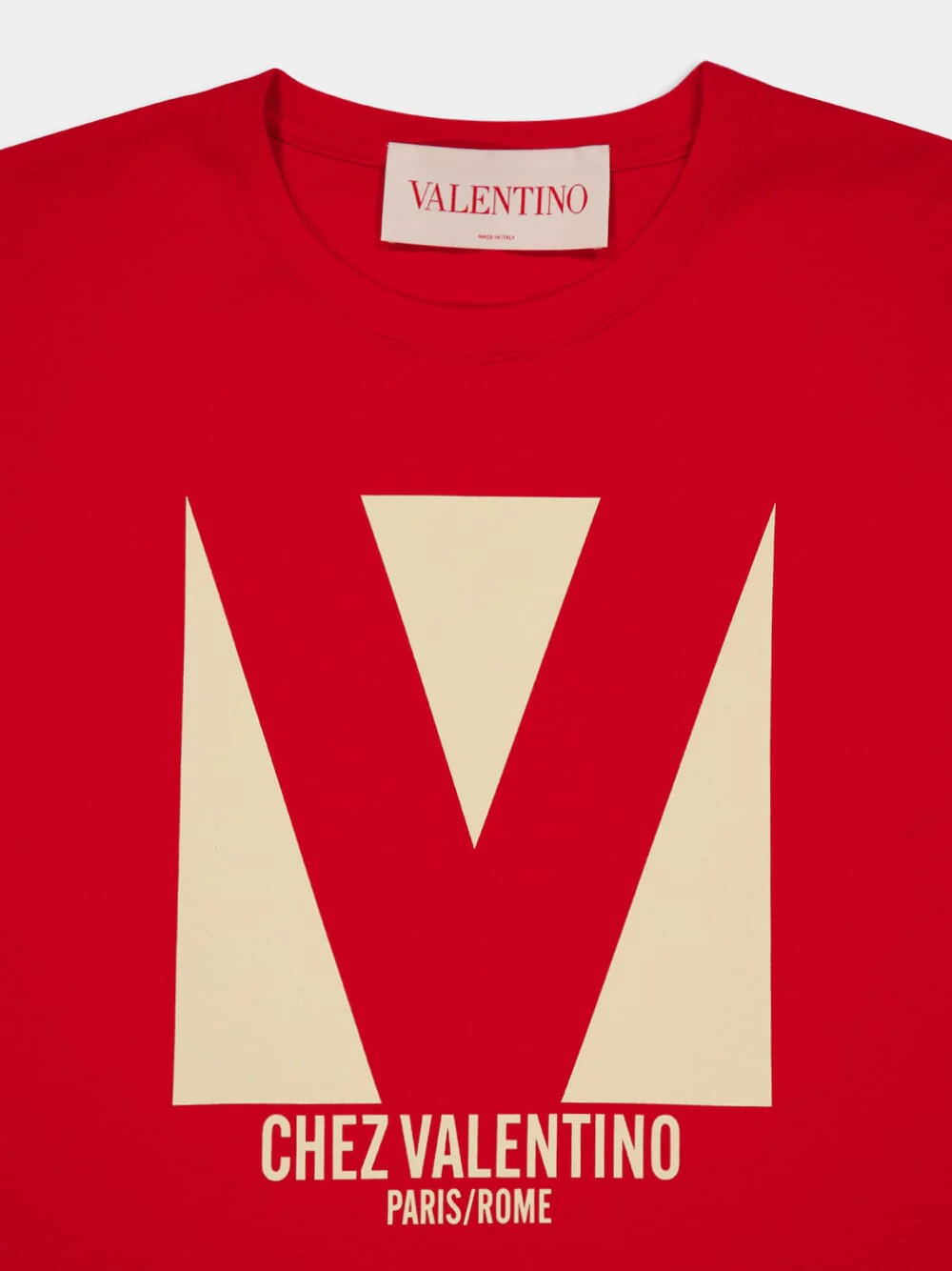 Red Cotton T-Shirt with Chez Valentino Print - Image 3