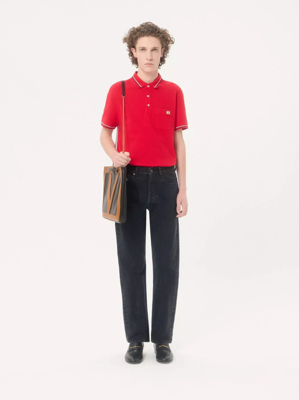 Red Piqué Polo with VLogo Patch