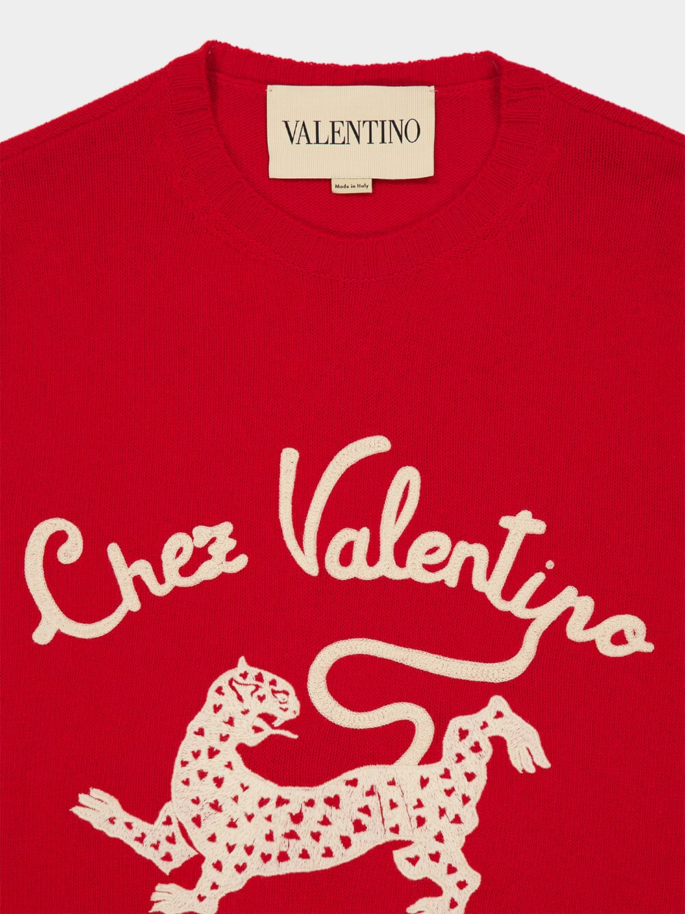 Red Wool Sweater with Chez Valentino and Panther Embroidery - Image 5