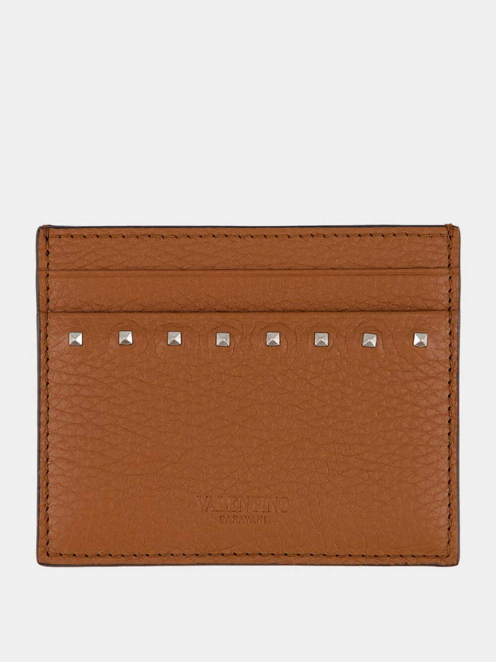 Saddle Brown Rockstud Grainy Cardholder