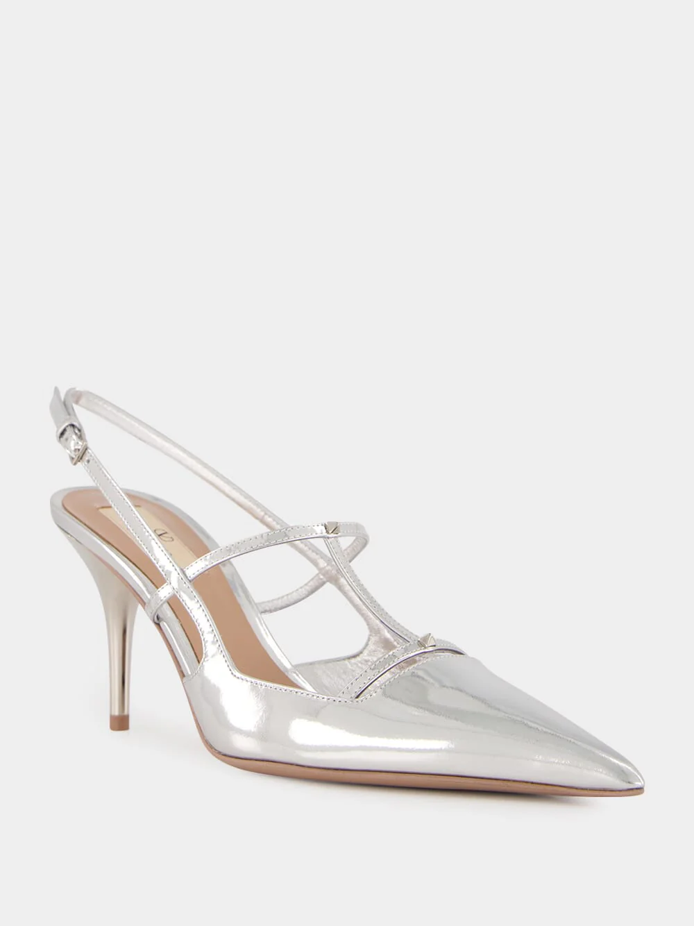 Silver Slingback Pumps with T-Strap and Mini Rockstuds - Image 2