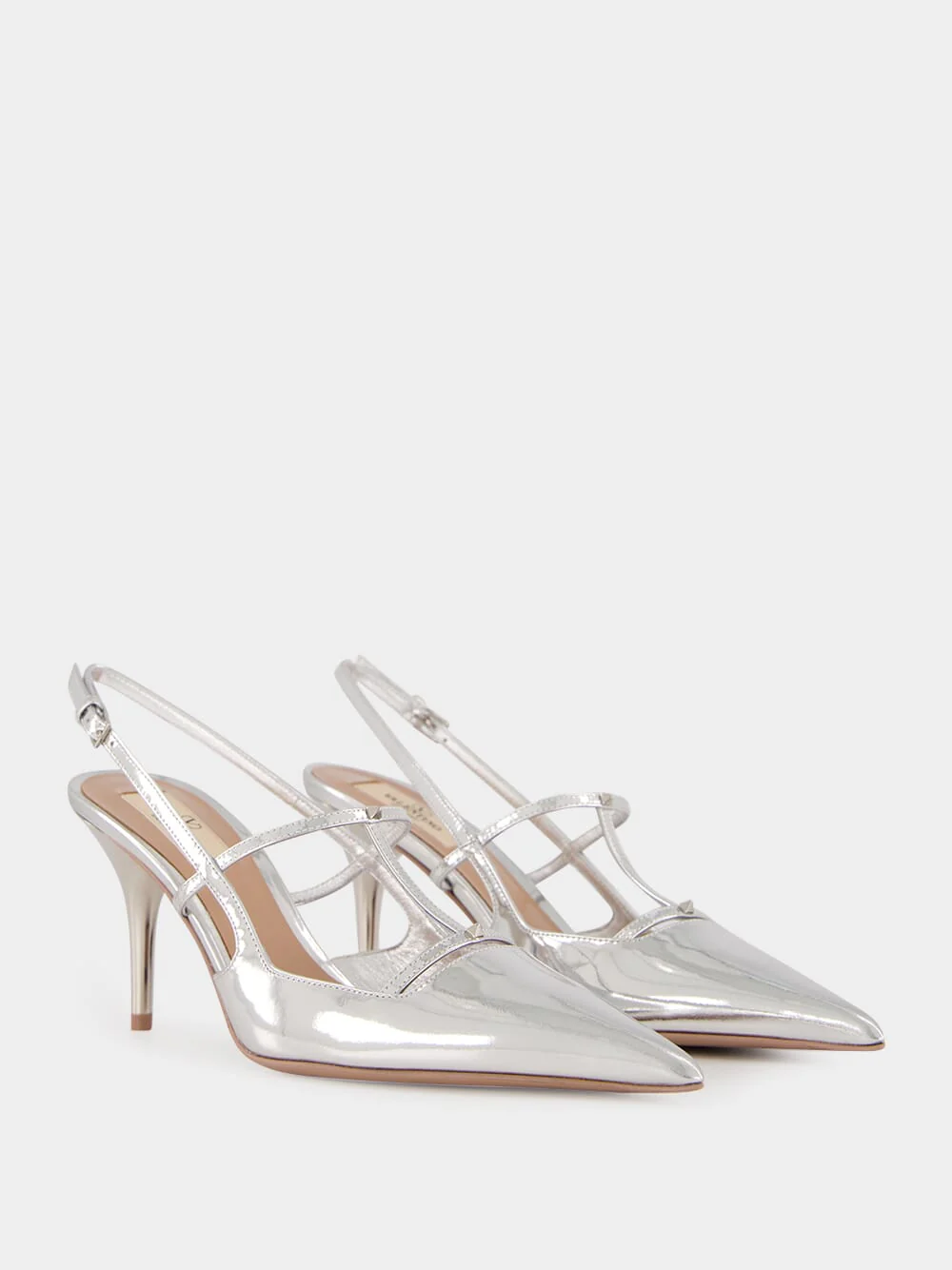 Silver Slingback Pumps with T-Strap and Mini Rockstuds - Image 3