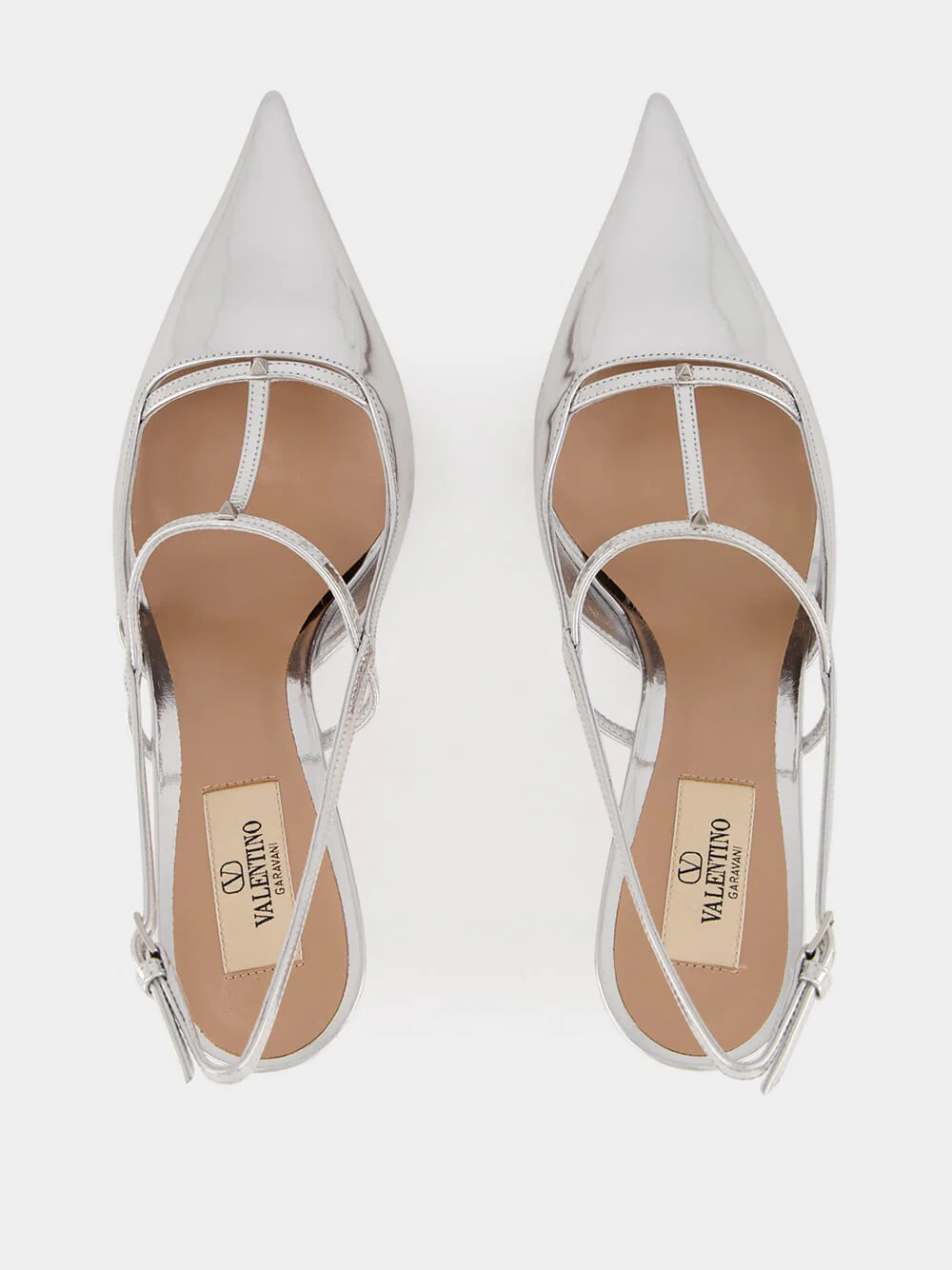 Silver Slingback Pumps with T-Strap and Mini Rockstuds - Image 4