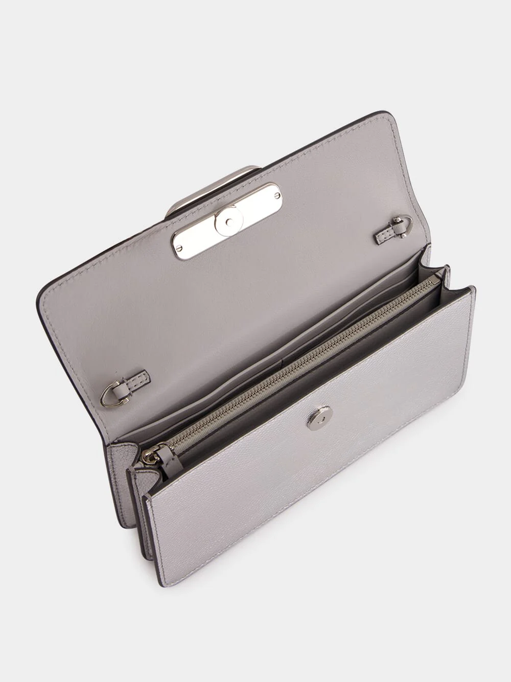 Silver Calfskin Clutch with Chain Strap - Image 6