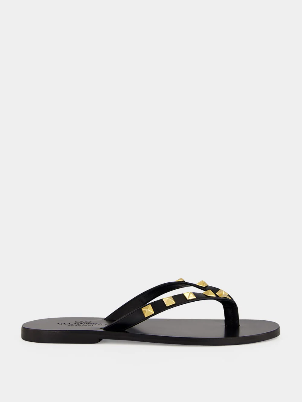 Black Rockstud Leather Slides