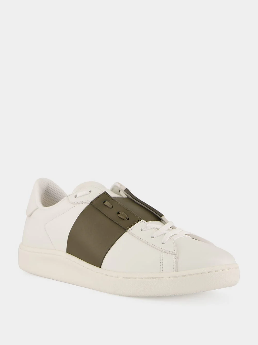 White and Khaki Green Nappa Leather Sneakers - Image 2