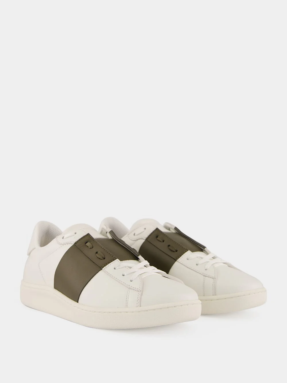White and Khaki Green Nappa Leather Sneakers - Image 3