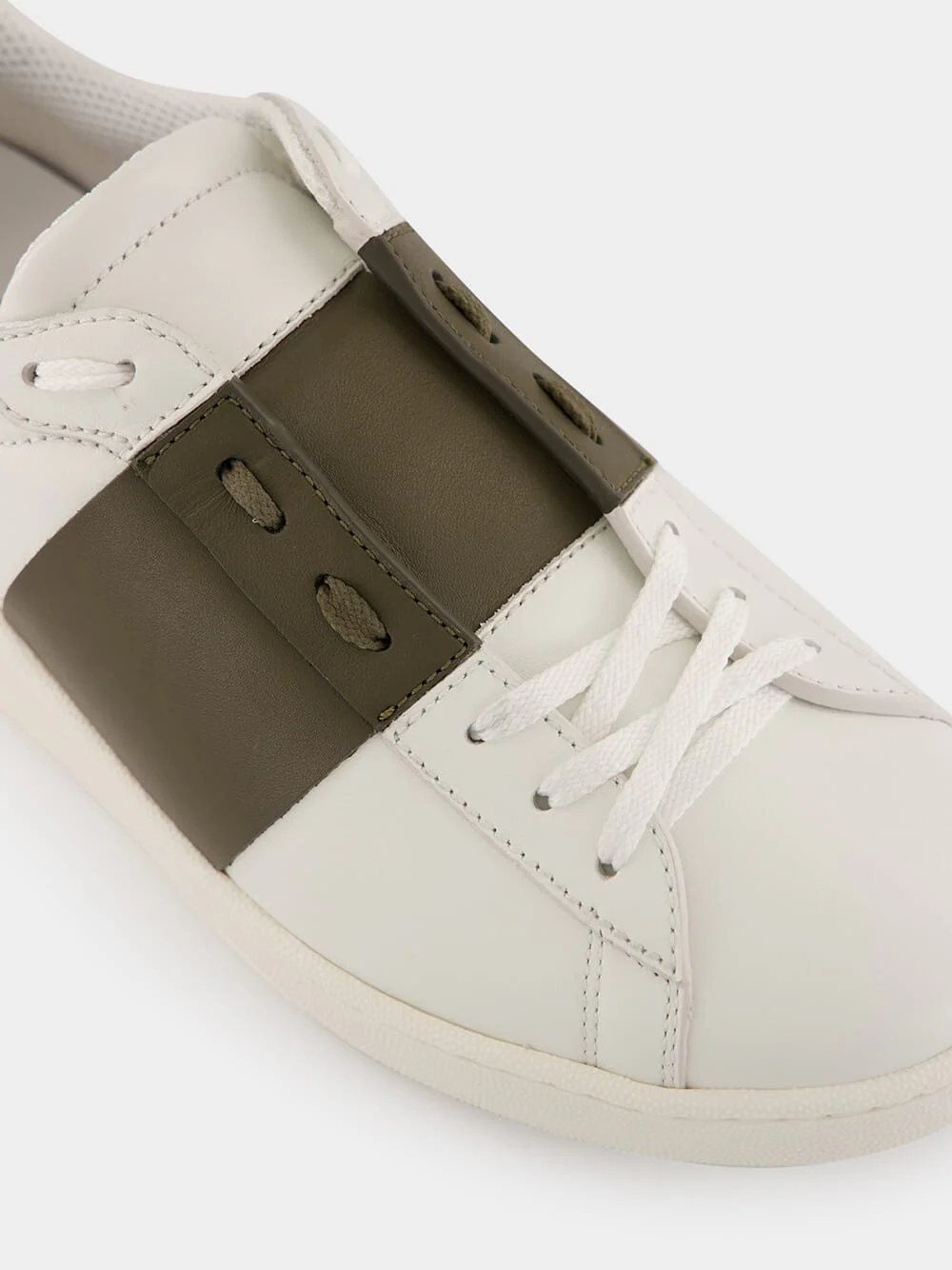 White and Khaki Green Nappa Leather Sneakers - Image 7
