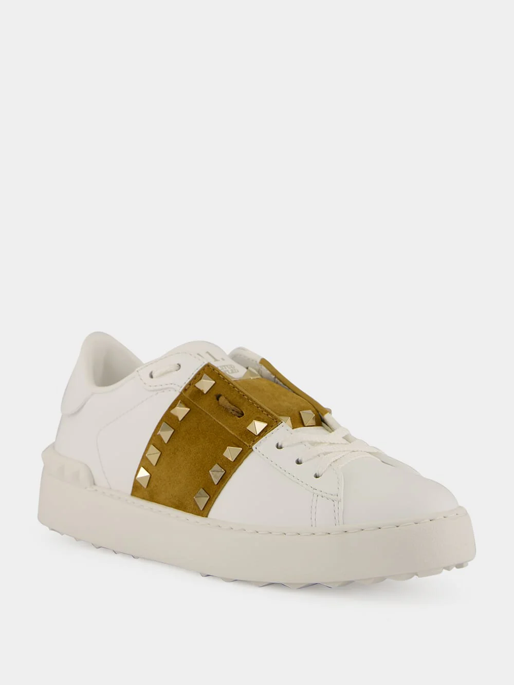 White and Havana Rockstud Leather Sneakers - Image 2