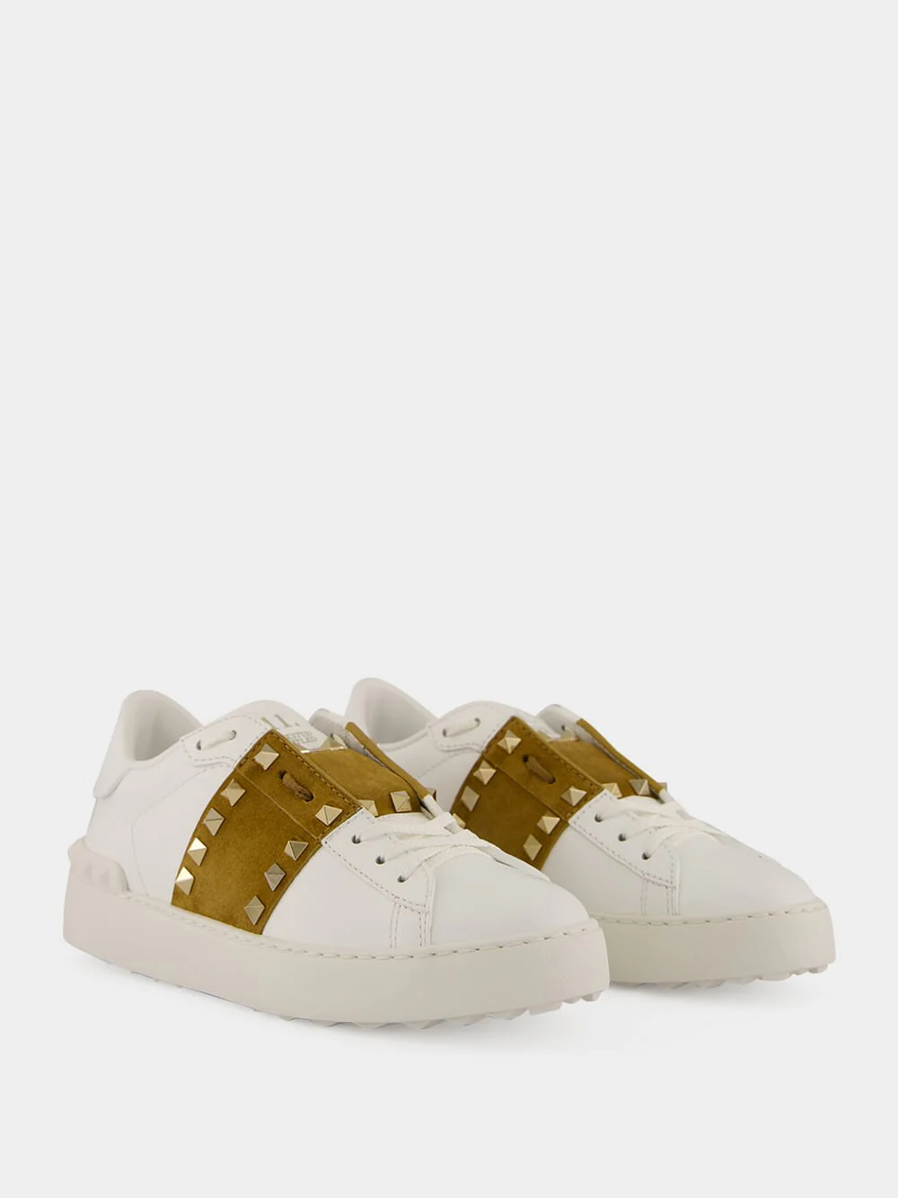 White and Havana Rockstud Leather Sneakers - Image 3