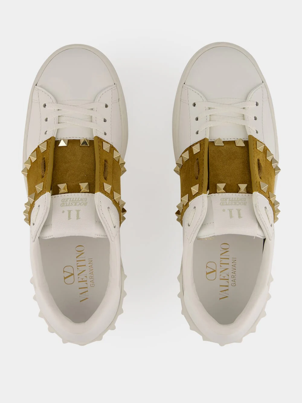 White and Havana Rockstud Leather Sneakers - Image 4