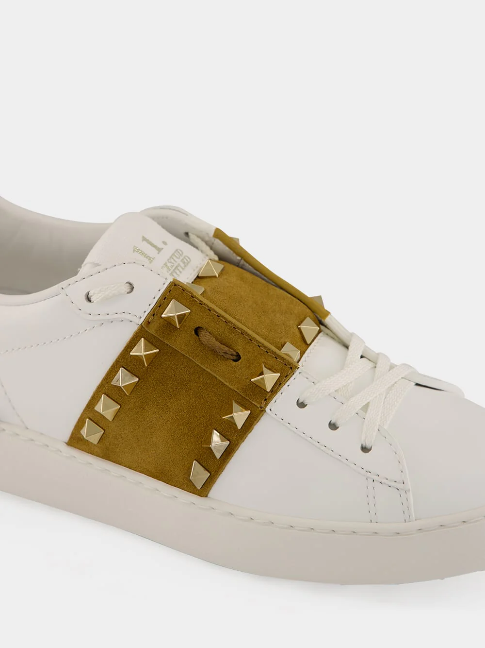 White and Havana Rockstud Leather Sneakers - Image 6