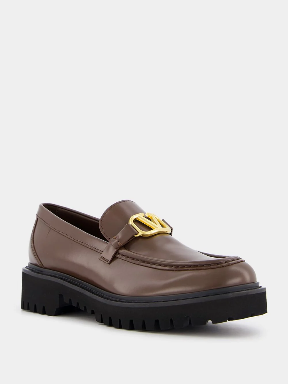 V Logo Signature Calfskin Leafers in Brown - Image 2