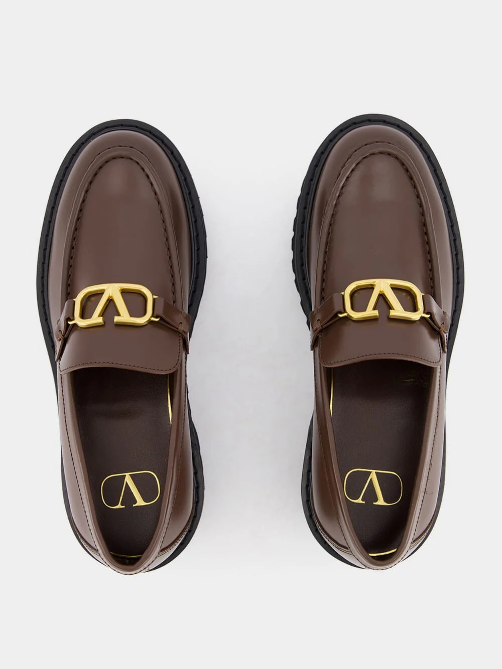 V Logo Signature Calfskin Leafers in Brown - Image 4