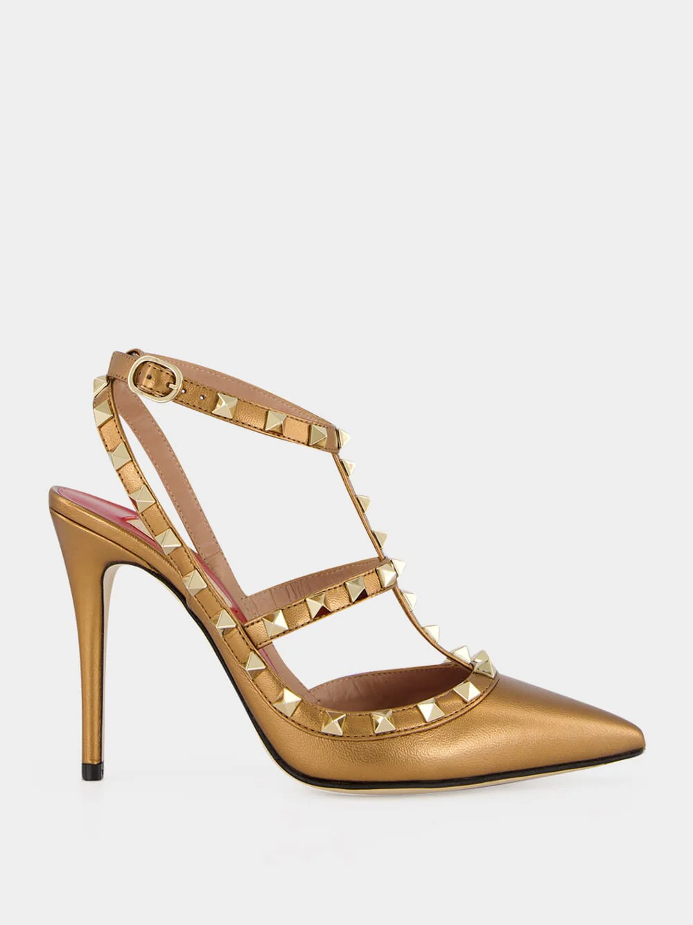 Vintage Gold Rockstud Leather Pumps