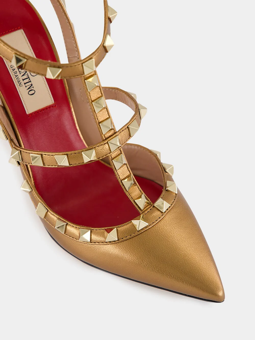 Vintage Gold Rockstud Leather Pumps - Image 8