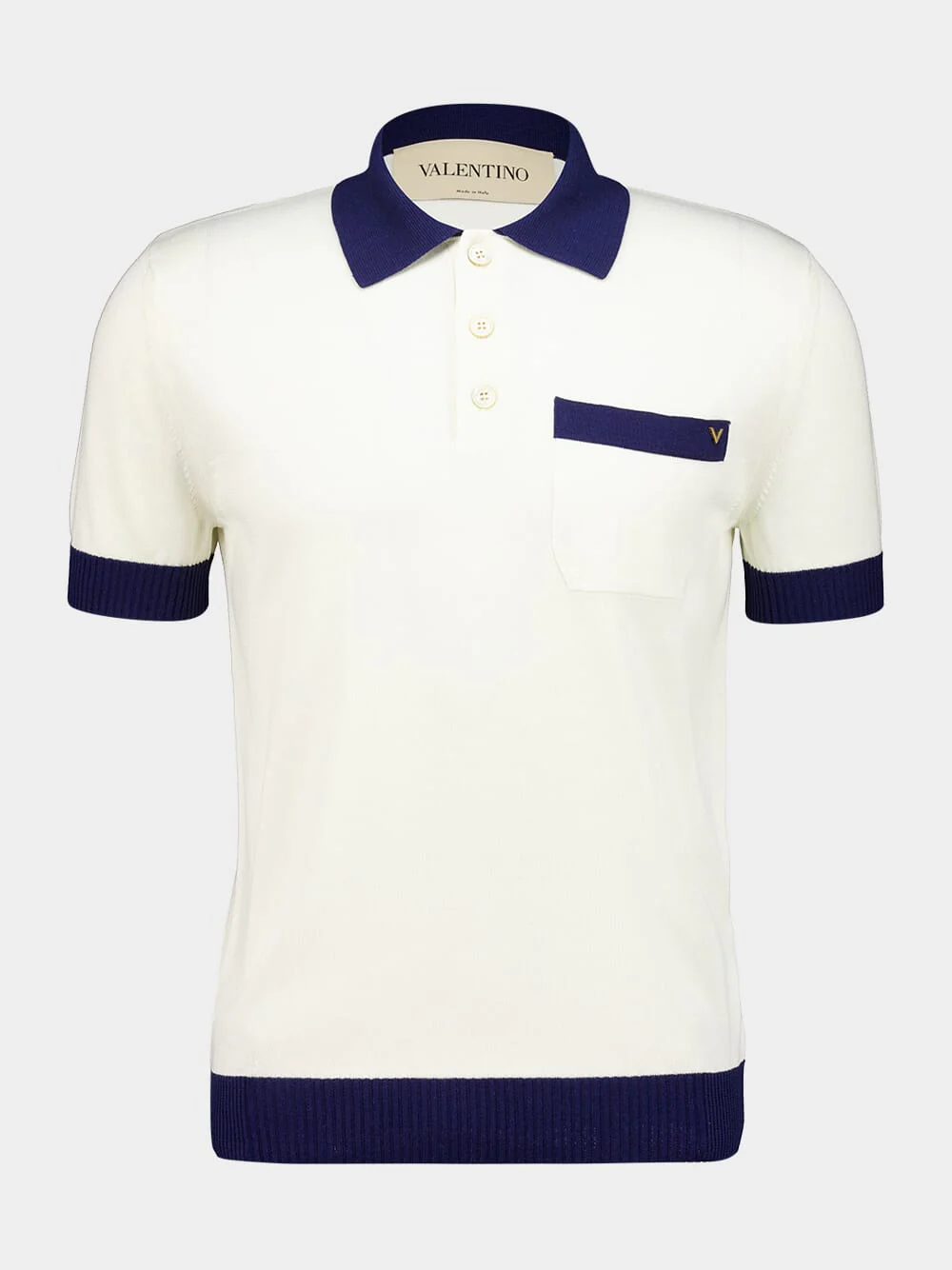 White and Blue Cotton Polo Shirt