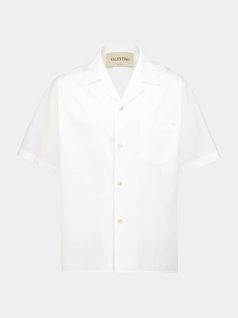 White Bowling Shirt in Cotton Poplin with Vgold - Image 2