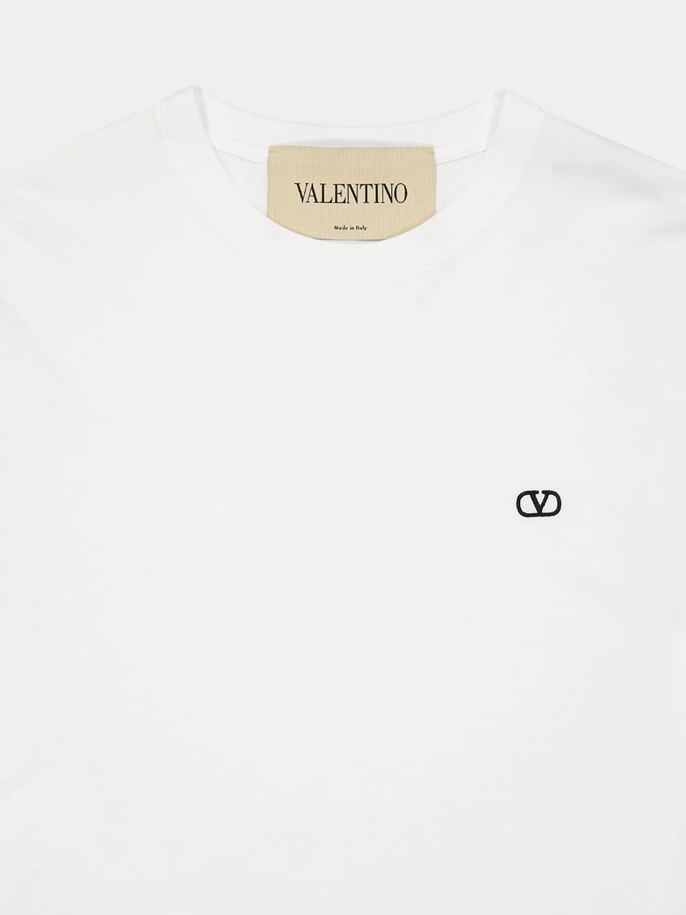 White Cotton T-Shirt with VLogo Embroidery - Image 3